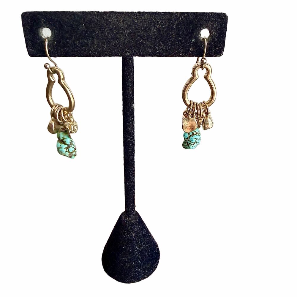 Turquoise and gold tone dangle drop earrings